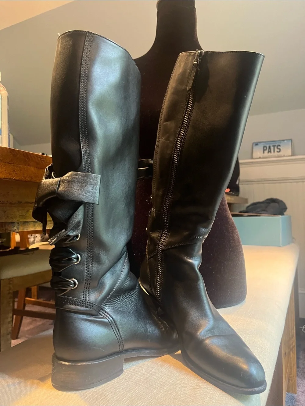 Valentino Garavani Black Over-the-Knee Boots with Back Bow Detail